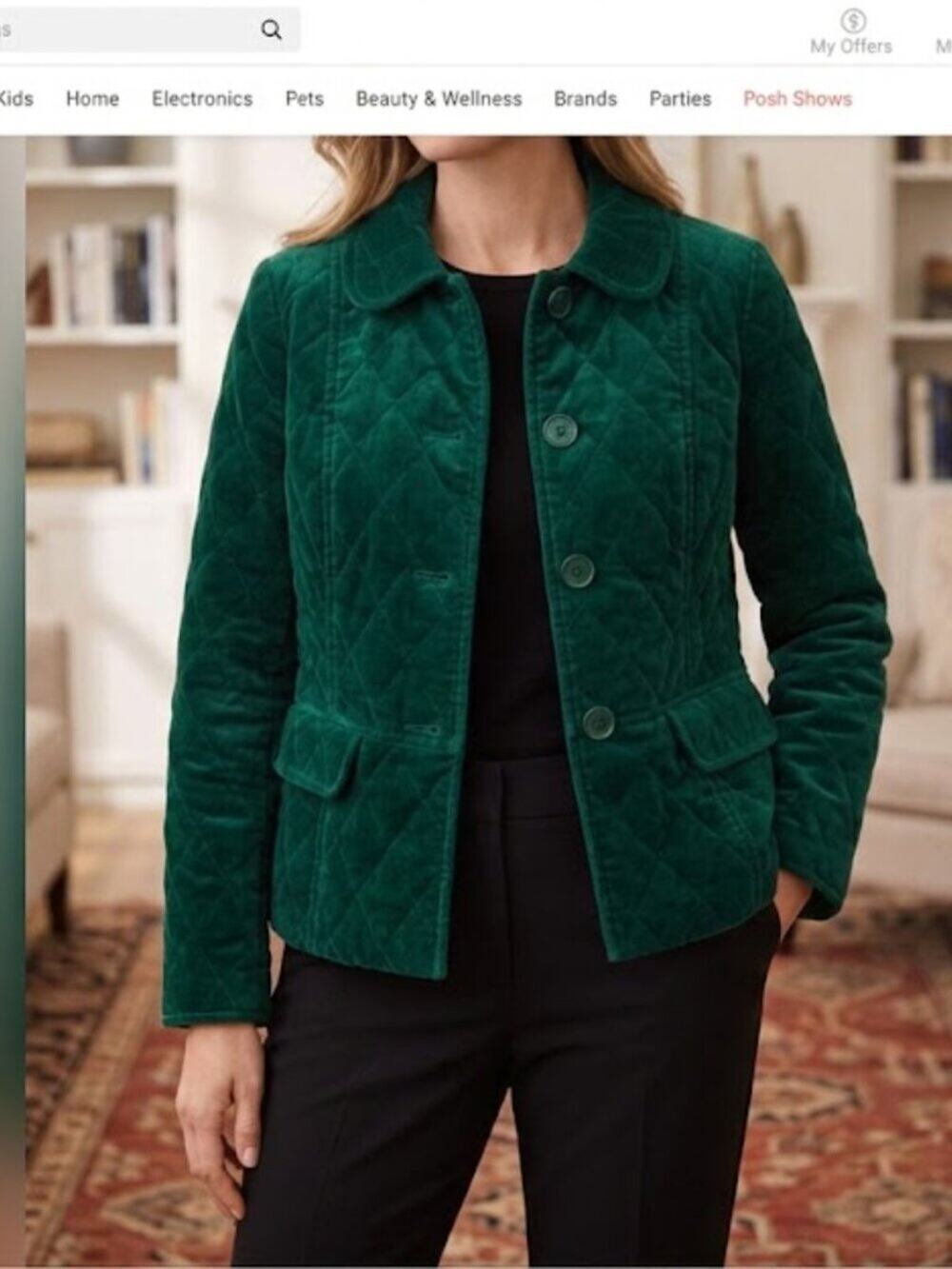 Talbots Size 4P Green Quilted Velvet Button Up Jacket Coat Fully Lined